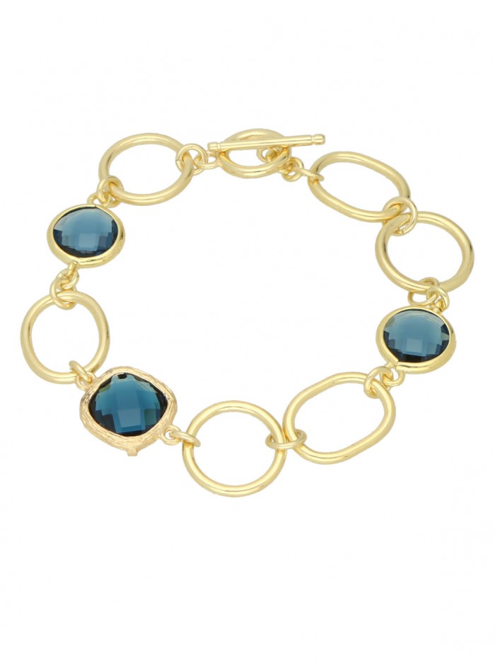 צמיד יד לולאות ציפוי זהב בשילוב מחמיא של זכוכית קריסטל כחול