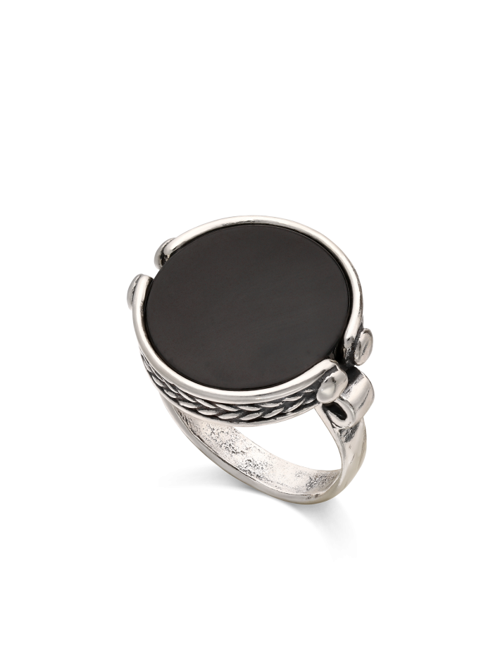 טבעת רחבה כסף 925  בשילוב אוניקס מעובד שחור