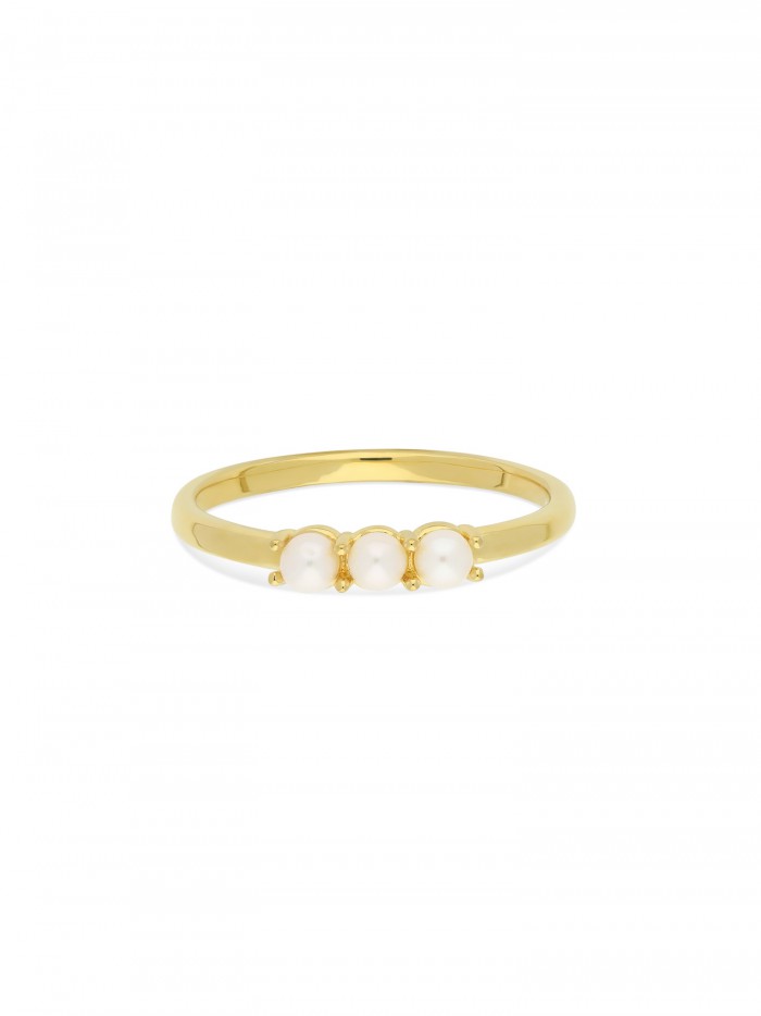 טבעת עדינה ציפוי זהב עם פנינה סברובסקי לבן
