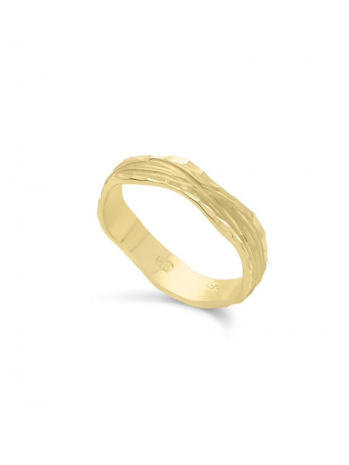 טבעת נישואין זהב צהוב 14K מרוקעת מאט