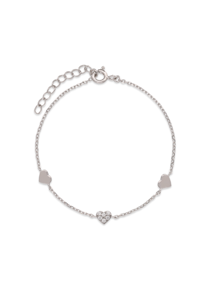 צמיד כסף 925 בשילוב לבבות וזירקוניה שקוף