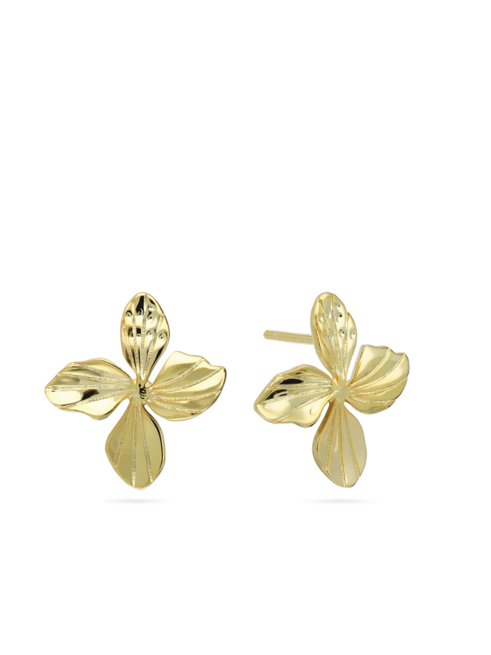 עגילי פרח צמודים קטנים בציפוי זהב