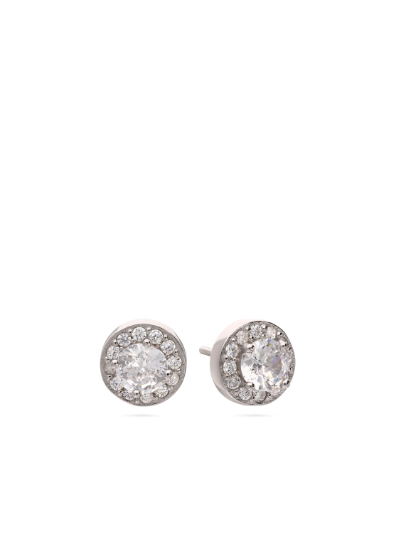 עגילים צמודים כסף 925 משובצים אבני זירקוניה שקופות קוטר 0.8 ס"מ