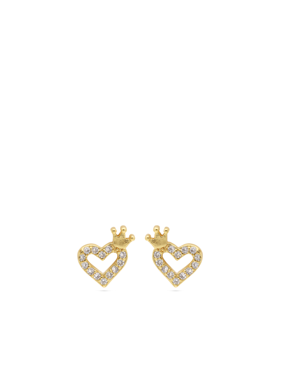 עגילים צמודים ציפוי זהב לב וכתר