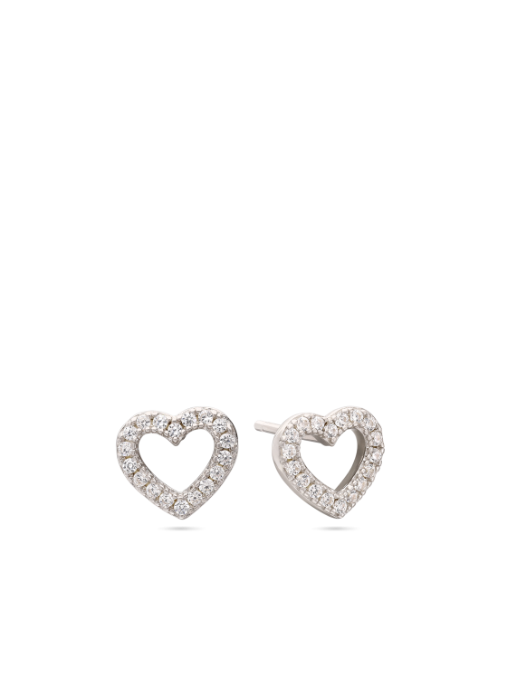 עגילים צמודים בצורת לב כסף 925 משובצים אבני זירקוניה שקופות