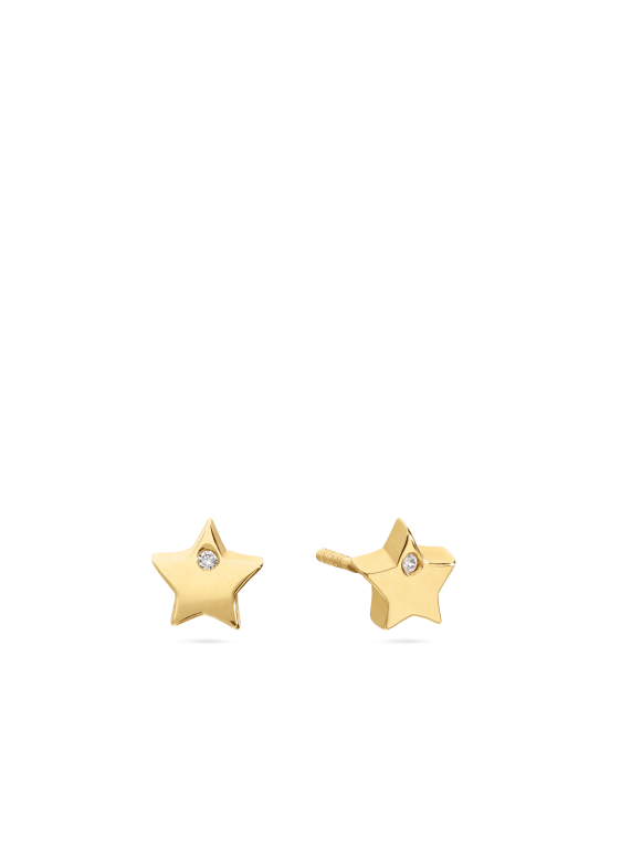 עגילי זהב צמודים 14K בצורת כוכב