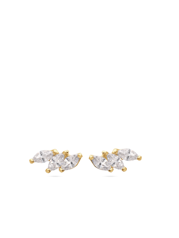 עגילי זהב צמודים 14K בשילוב זירקוניה שקופה