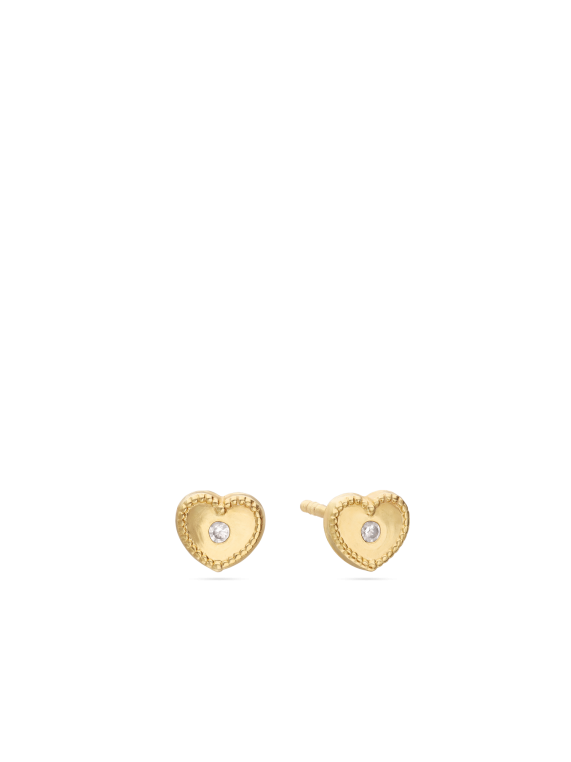 עגילים צמודים בצורת לב זהב צהוב 14K