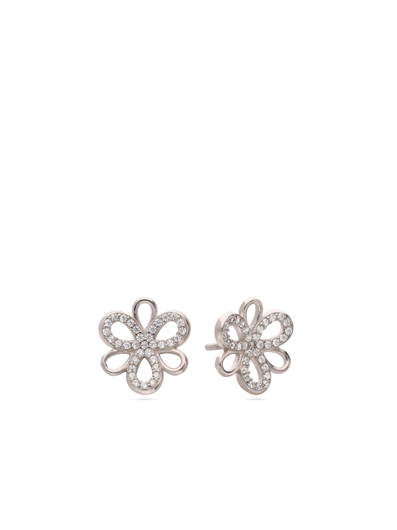 עגילים צמודים כסף 925 בצורת פרח משובצים אבני זירקוניה שקופות