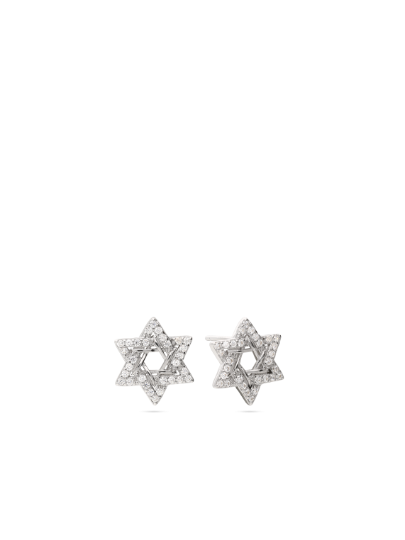 עגילי מגן דוד צמודים כסף 925 בשיבוץ זירקוניה שקוף