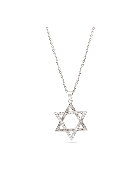 שרשרת תליון כסף מגן דוד משובץ אבני זירקוניה שקופות