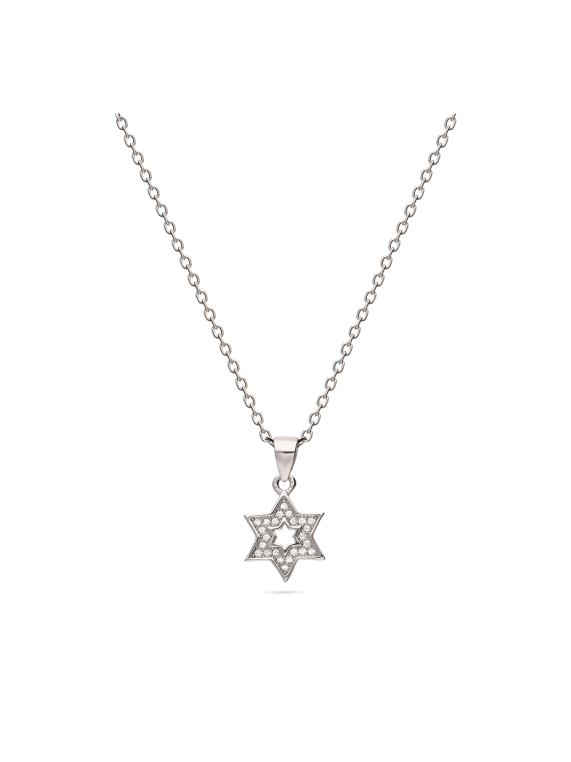 שרשרת כסף בשילוב תליון מגן דוד משובץ אבני זירקוניה שקופות