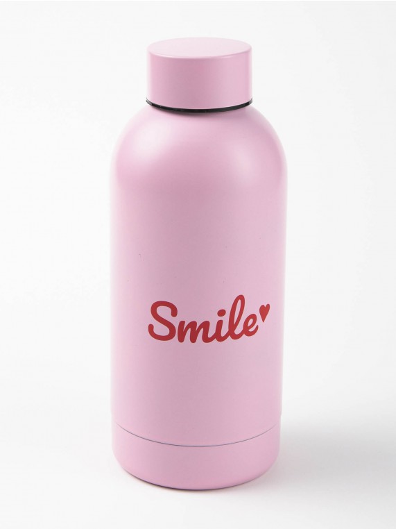 בקבוק 350 מ"ל בצבע ורוד עם כיתוב SMILE באדום