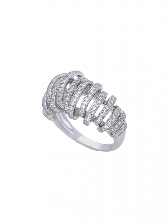 טבעת רחבה כסף 925 בציפוי רודיום בשילוב מחמיא של זירקוניה מעובד שקוף