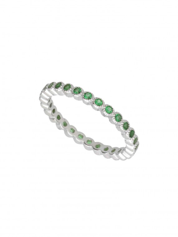 טבעת עדינה כסף בציפוי רודיום בשילוב זירקוניה ירוק