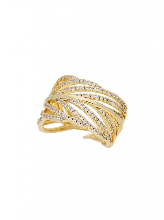 טבעת רחבה ציפוי זהב בשילוב מחמיא של זירקוניה מעובד שקוף