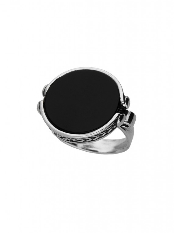 טבעת רחבה כסף 925  בשילוב אוניקס מעובד שחור