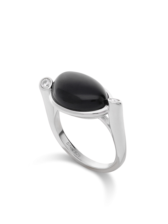 טבעת רחבה כסף 925 עם אבן אוניקס שחורה