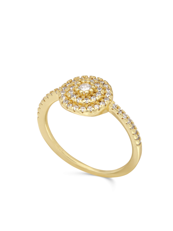 טבעת עדינה ציפוי זהב עם שילוב מרשים של זירקוניה מעובד שקוף