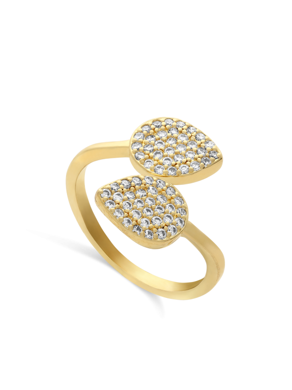 טבעת פתוחה ציפוי זהב בצורת טיפות משובצת אבני זירקוניה שקופות