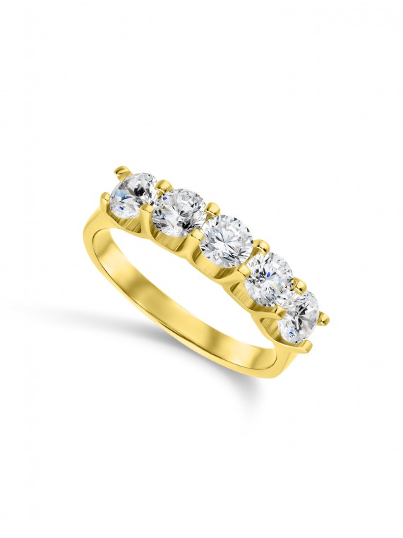 טבעת זהב צהוב 14K משובצת אבני זירקוניה שקופות