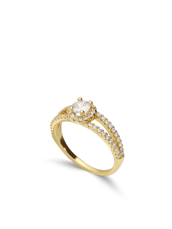 טבעת ציפוי זהב משובצת אבני זירקוניה שקופות