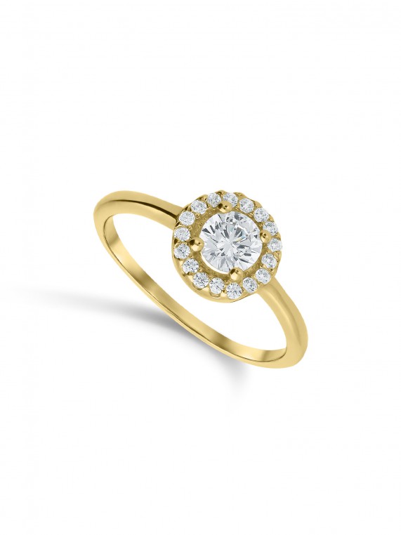 טבעת זהב צהוב 14K בשיבוץ אבני זירקוניה