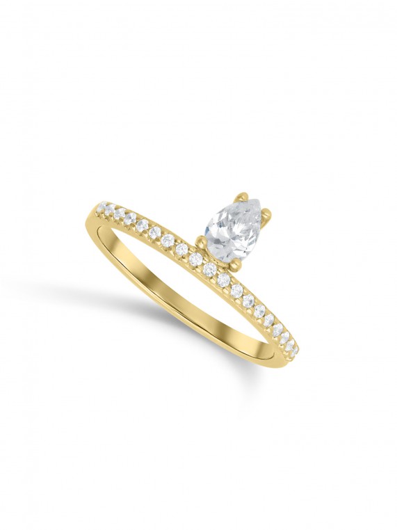 טבעת זהב צהוב 14Kמשובצת אבני זירקוניה שקופות