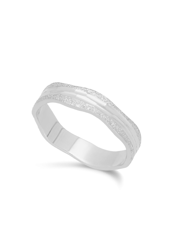 טבעת נישואין זהב לבן 14K מרוקעת