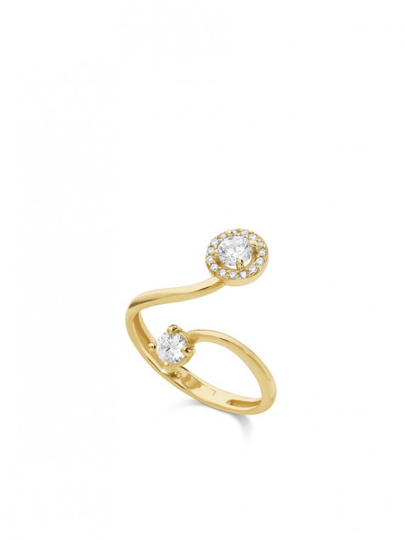 טבעת פתוחה זהב צהוב 14K משובצת אבני זירקוניה שקופות 