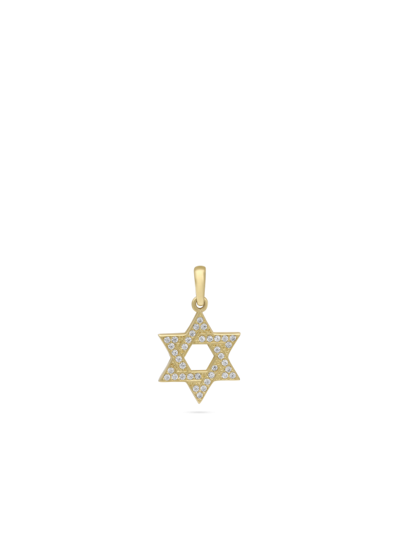 תליון  זהב 14K בצורת "מגן דוד" משובץ אבני זירקוניה שקופות
